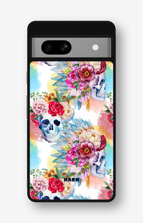 Google Pixel 7a Hard Case – Flowered Skulls - View 1