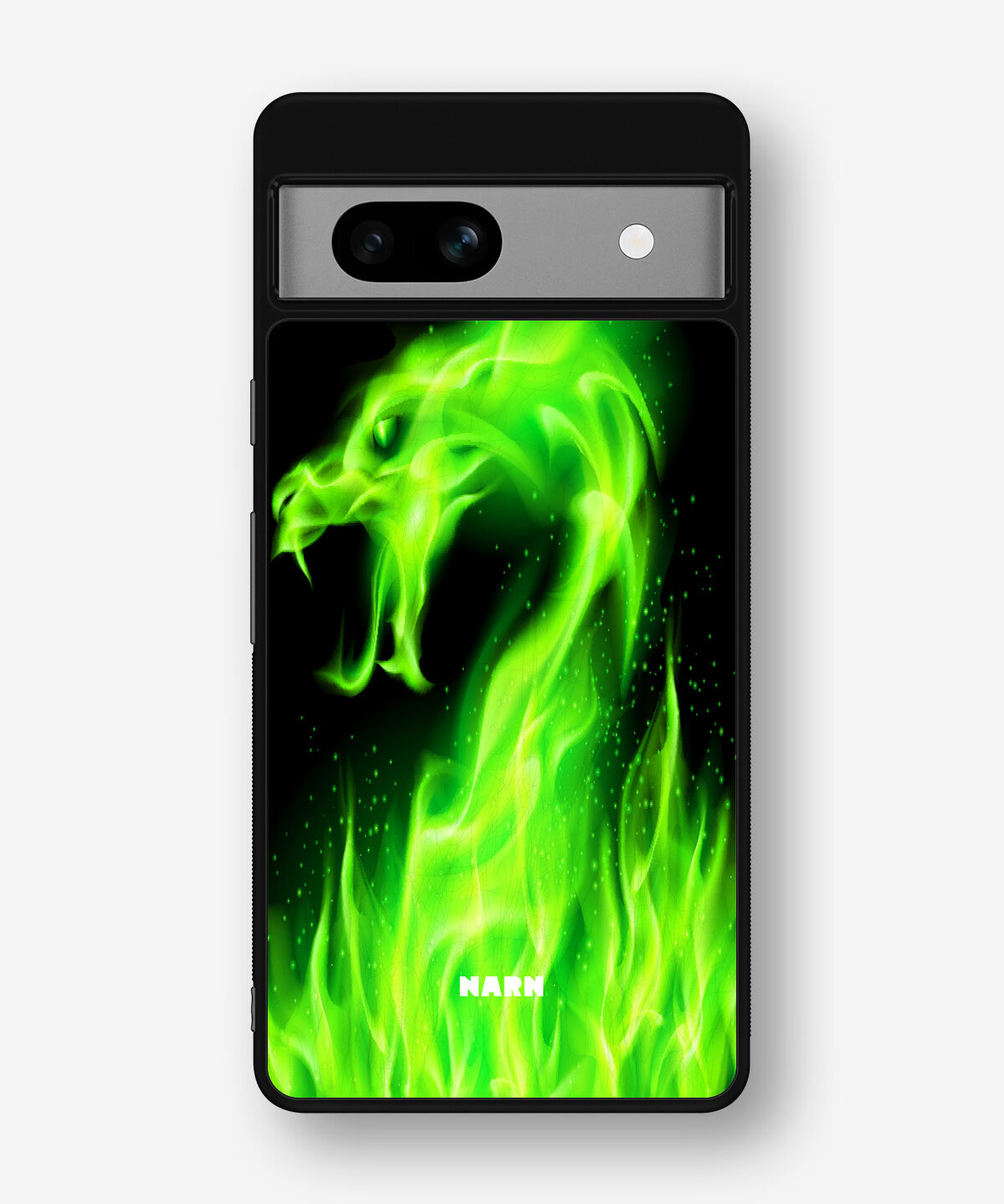 Google Pixel 7a Hard Case – Green Flames Dragon - View 1