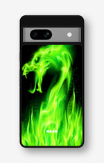 Google Pixel 7a Hard Case – Green Flames Dragon - View 1