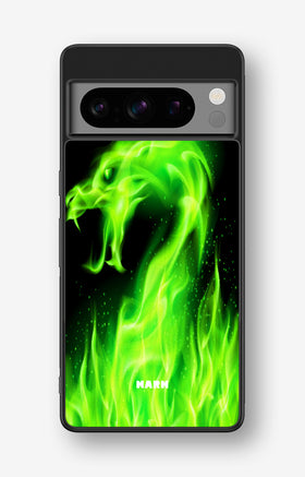 Google Pixel 8 Pro Hard Case – Green Flames Dragon - View 1