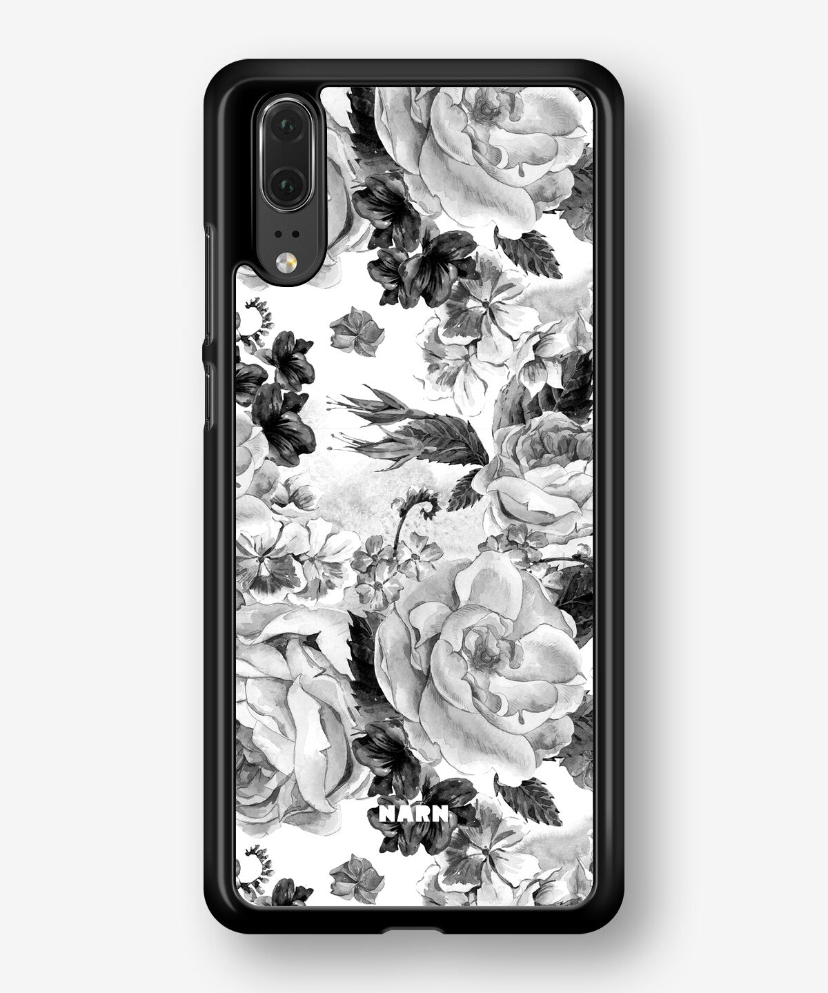 Huawei P20 Hard Case – Black & White Bloom - View 1