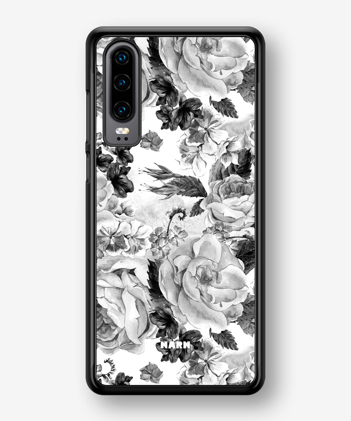 Huawei P30 Hard Case – Black & White Bloom - View 1