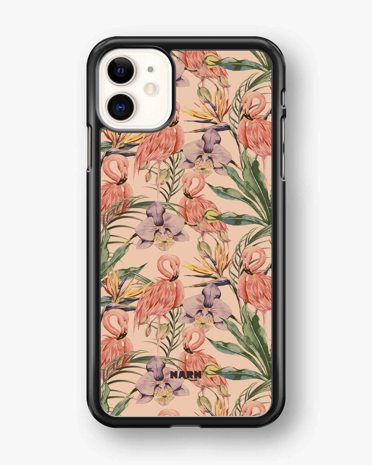 iPhone 11 Hard Case – Flamingos & Flowers - View 1