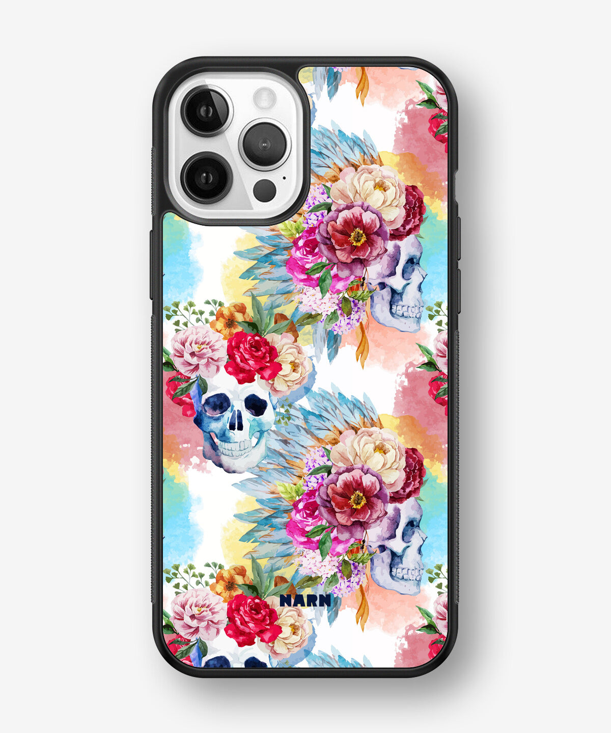 iPhone 12 / iPhone 12 Pro Hard Case – Flowered Skulls - View 1