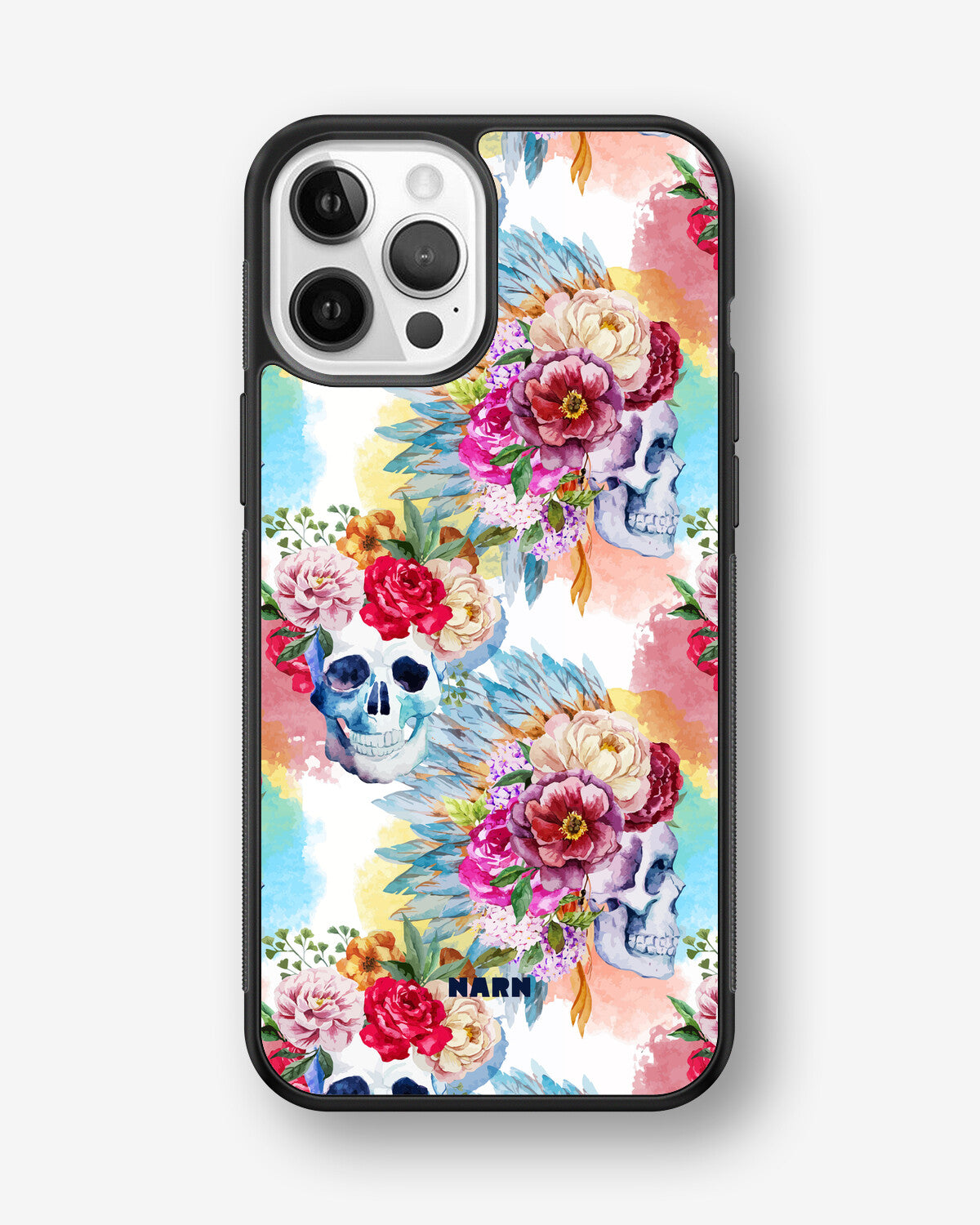 iPhone 12 / iPhone 12 Pro Hard Case – Flowered Skulls - View 1