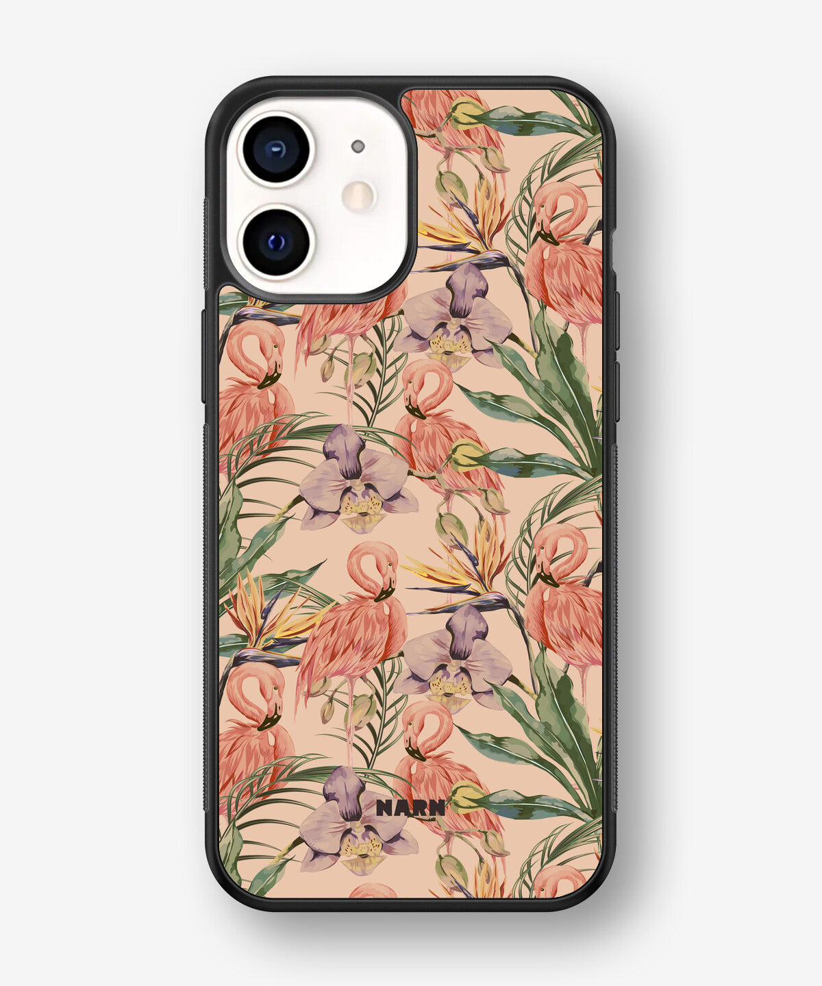 iPhone 12 Mini Hard Case – Flamingos & Flowers - View 1