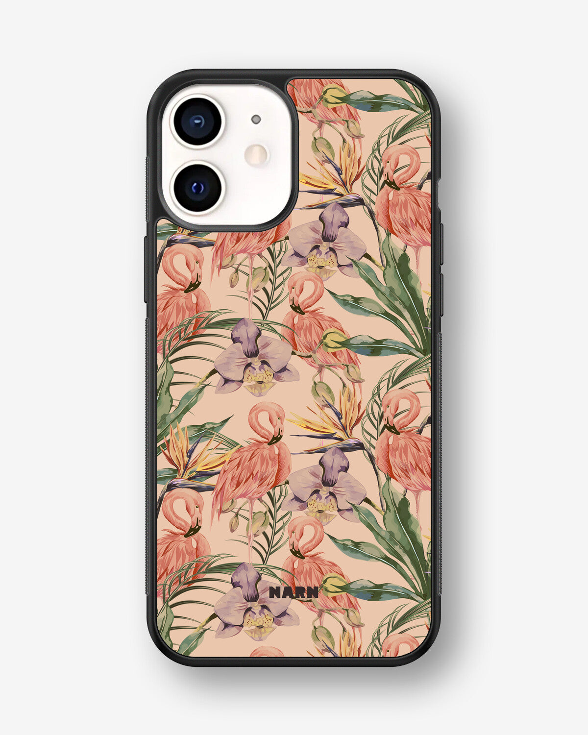 iPhone 12 Mini Hard Case – Flamingos & Flowers - View 1