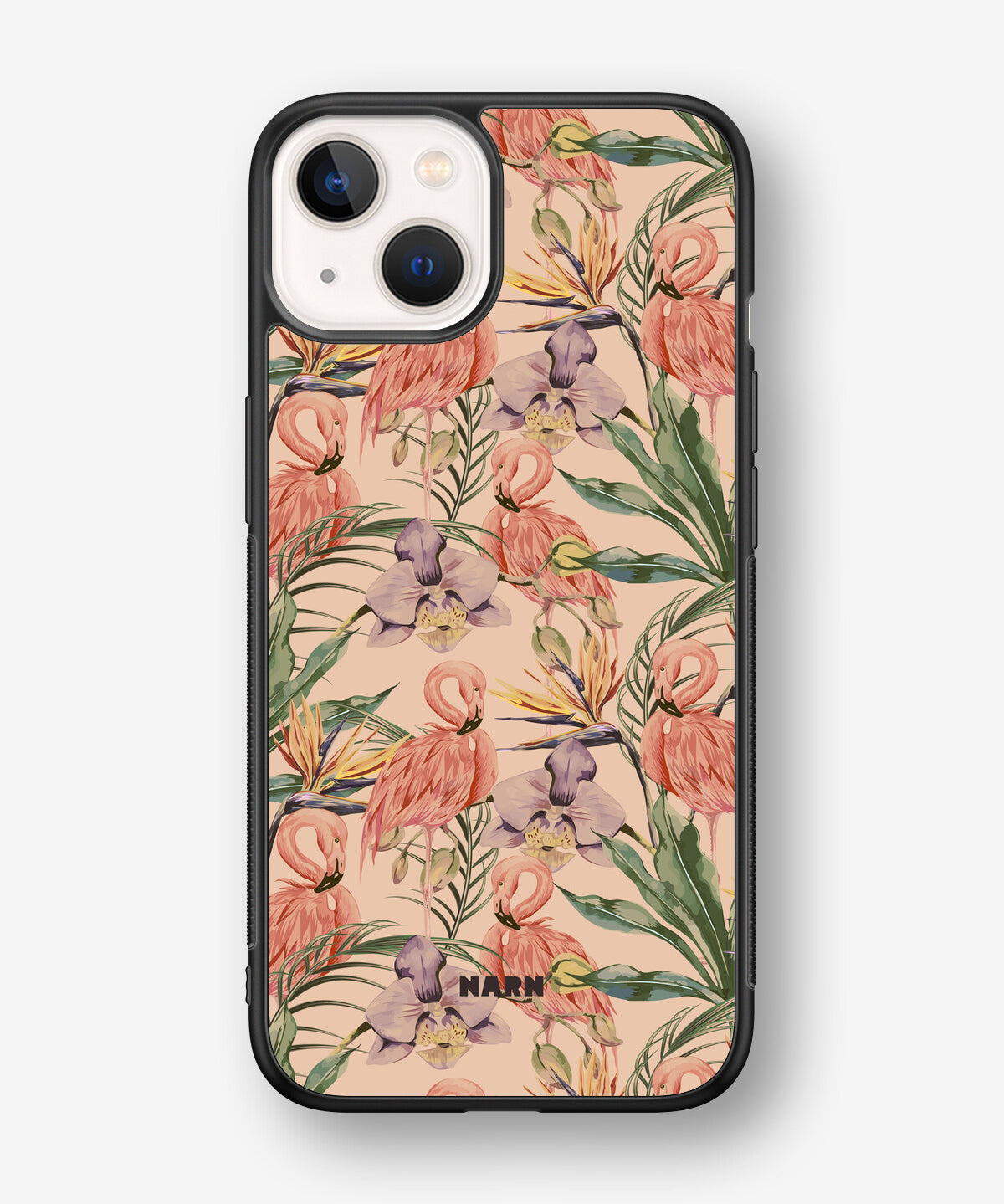 iPhone 13 Mini Hard Case – Flamingos & Flowers - View 1