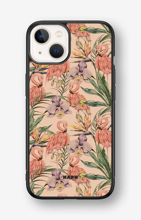 iPhone 13 Mini Hard Case – Flamingos & Flowers - View 1