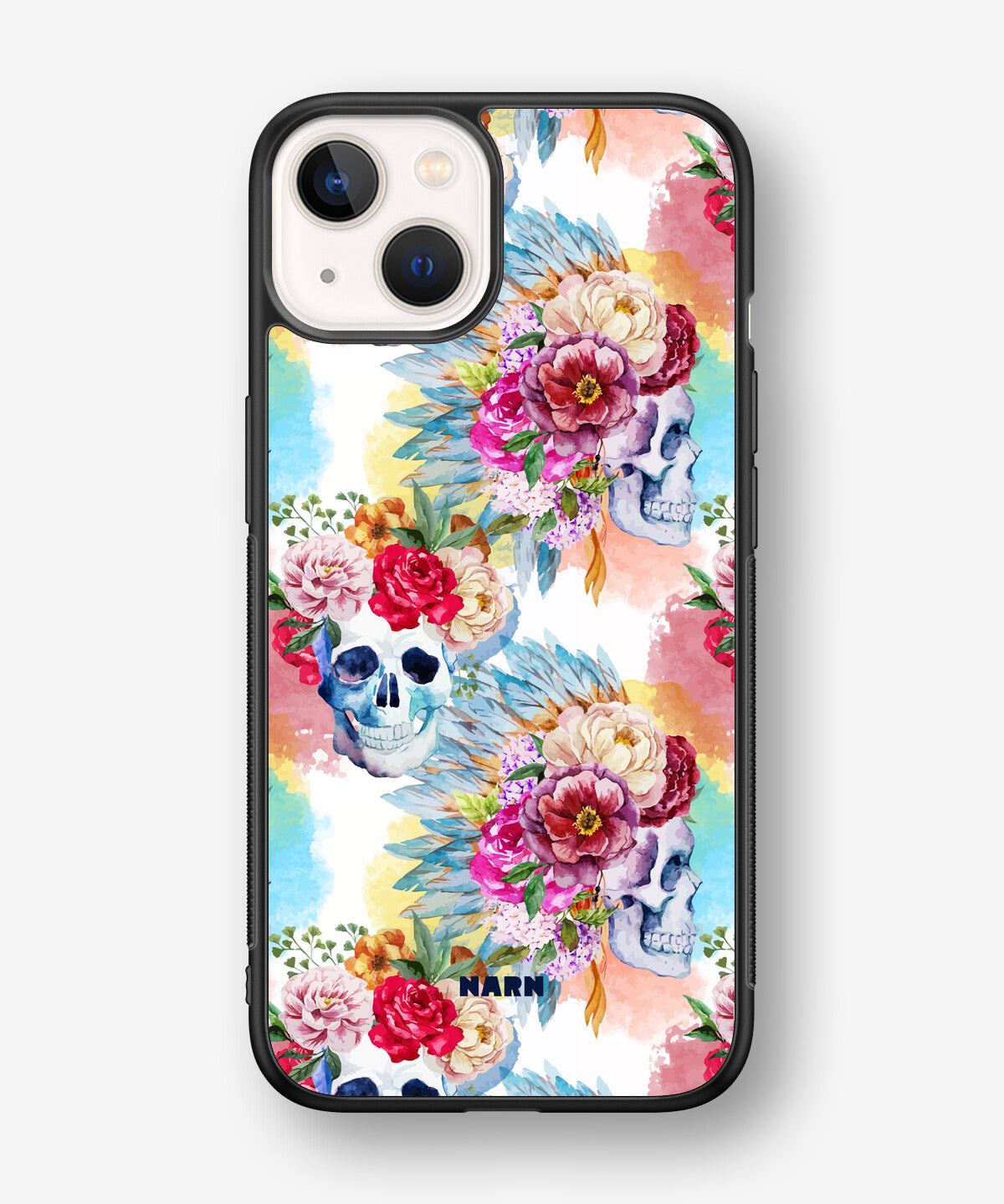 iPhone 13 Mini Hard Case – Flowered Skulls - View 1