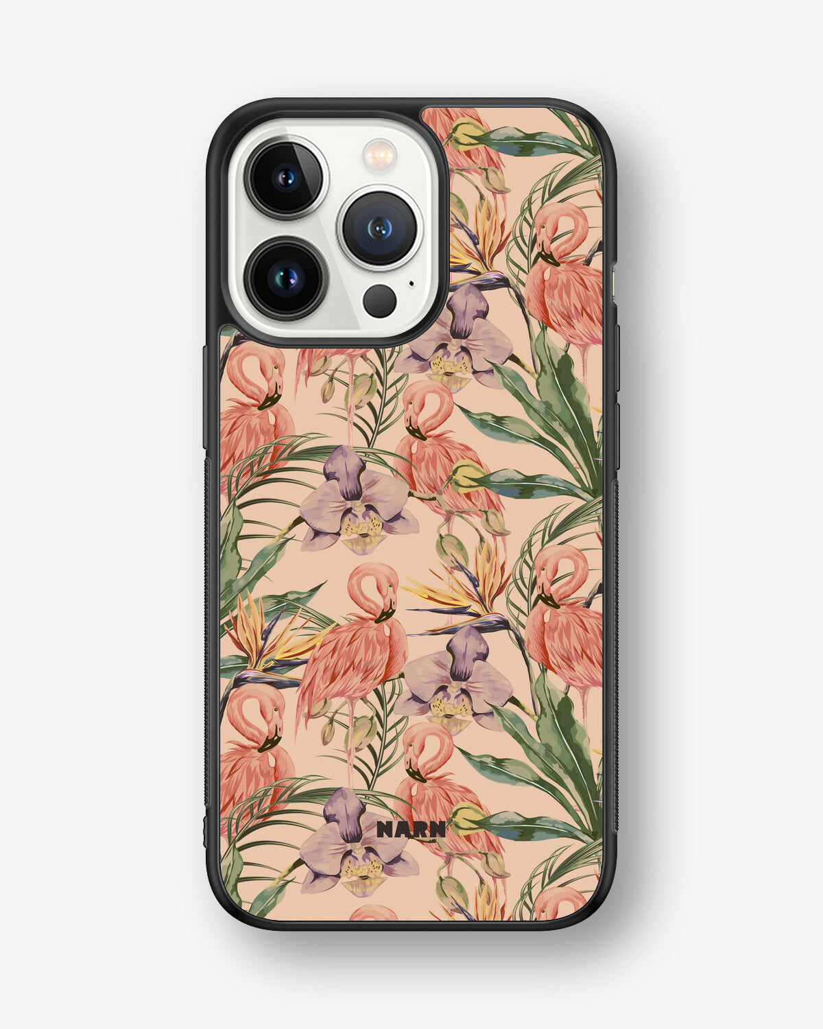 iPhone 13 Pro Hard Case – Flamingos & Flowers - View 1