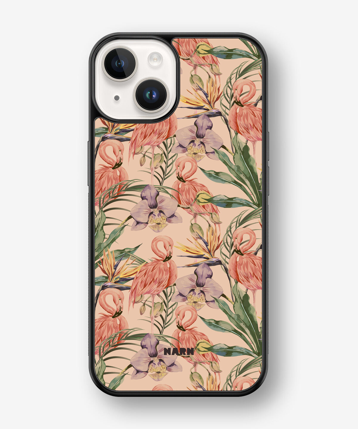 iPhone 14 Plus Hard Case – Flamingos & Flowers - View 1