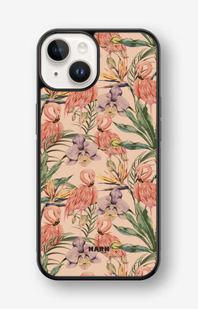 iPhone 14 Plus Hard Case – Flamingos & Flowers - View 1