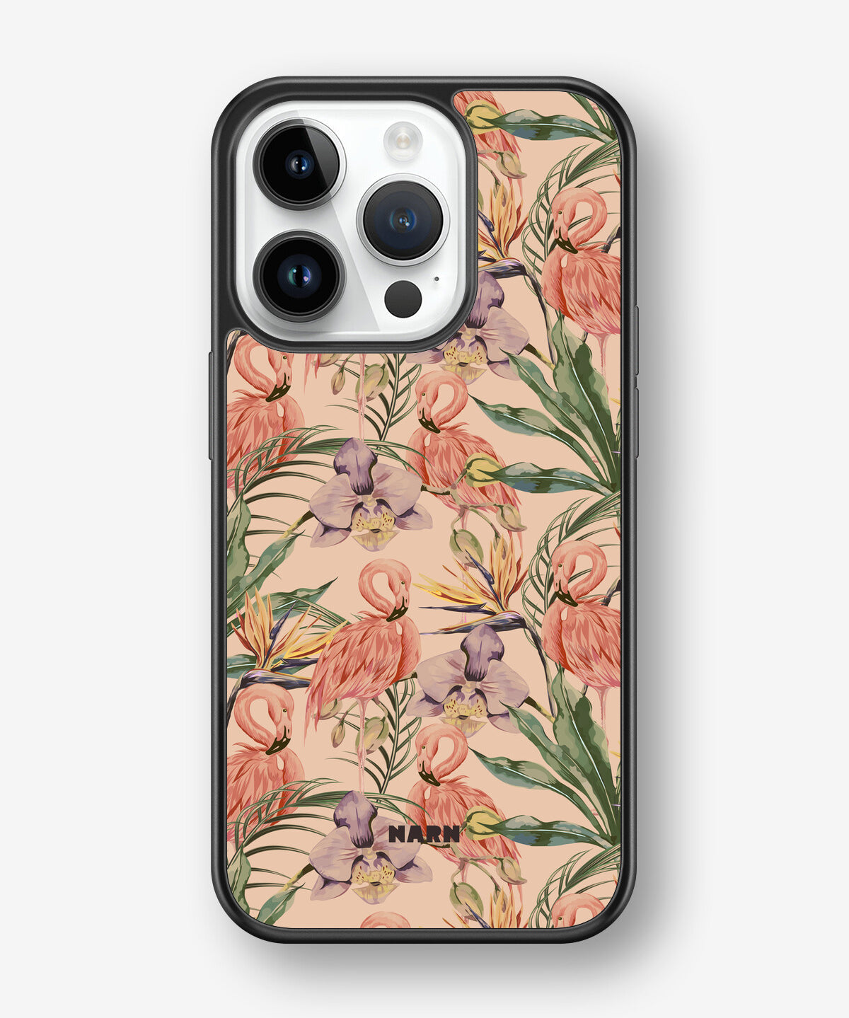 iPhone 14 Pro Hard Case – Flamingos & Flowers - View 1