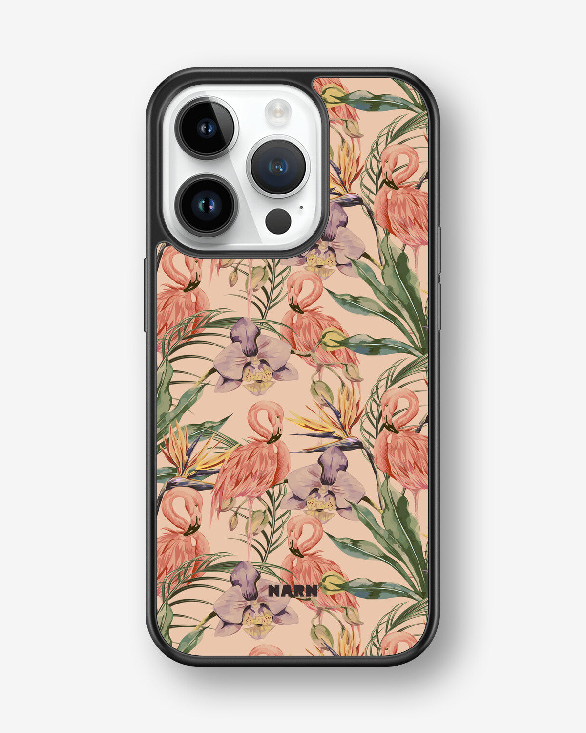 iPhone 14 Pro Hard Case – Flamingos & Flowers - View 1