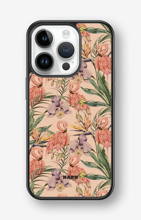 iPhone 14 Pro Hard Case – Flamingos & Flowers - View 1