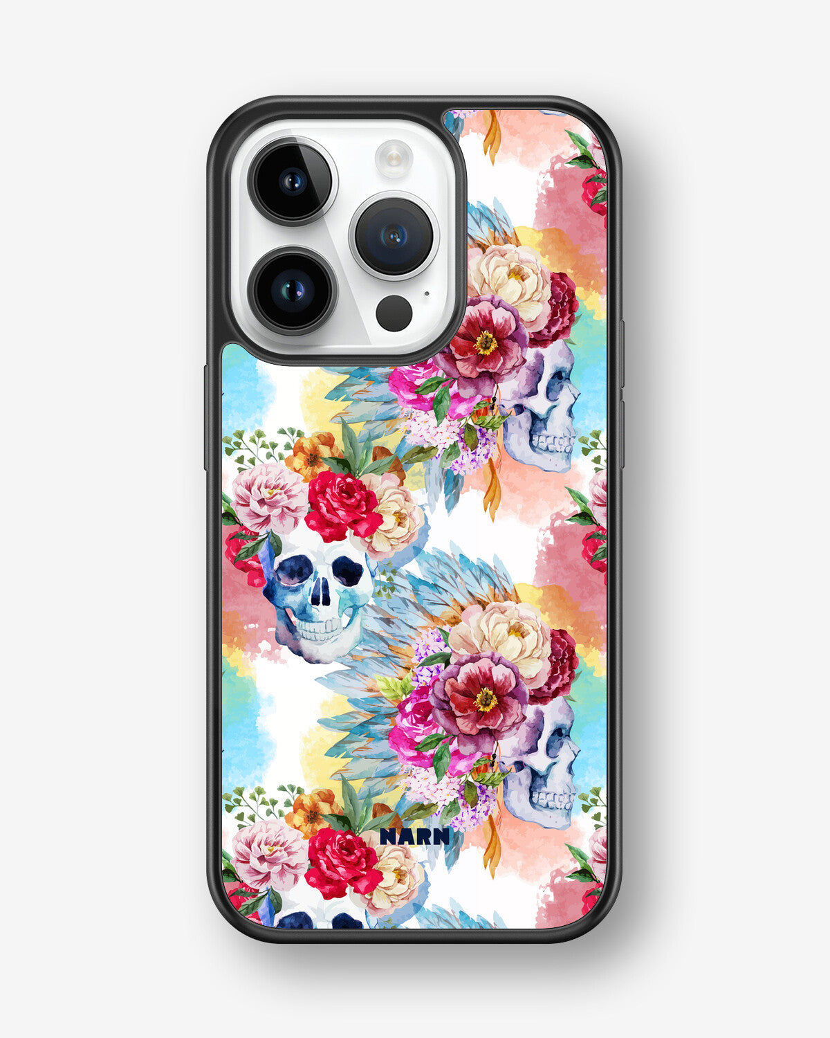 iPhone 14 Pro Hard Case – Flowered Skulls - View 1
