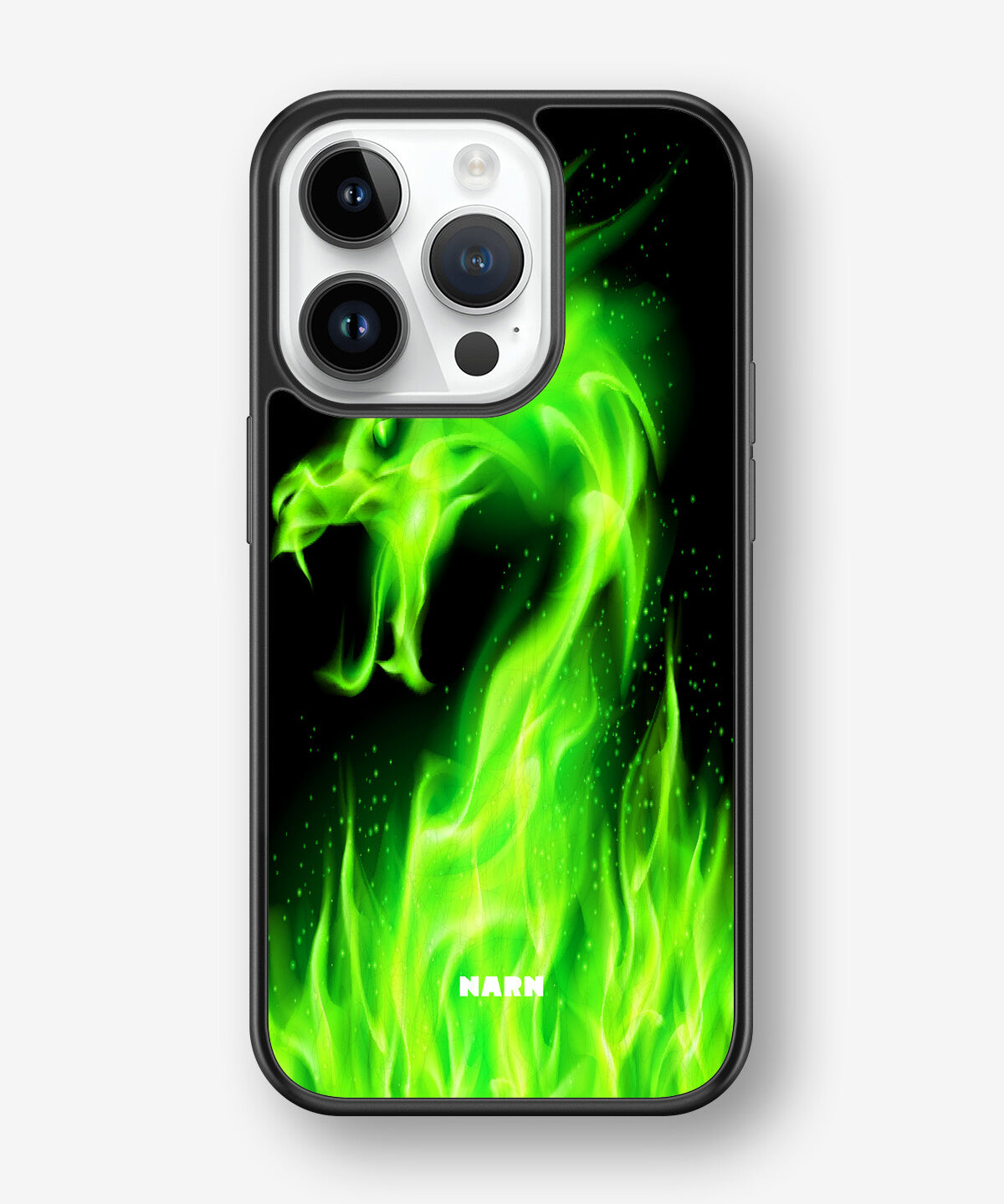iPhone 14 Pro Hard Case – Green Flames Dragon - View 1