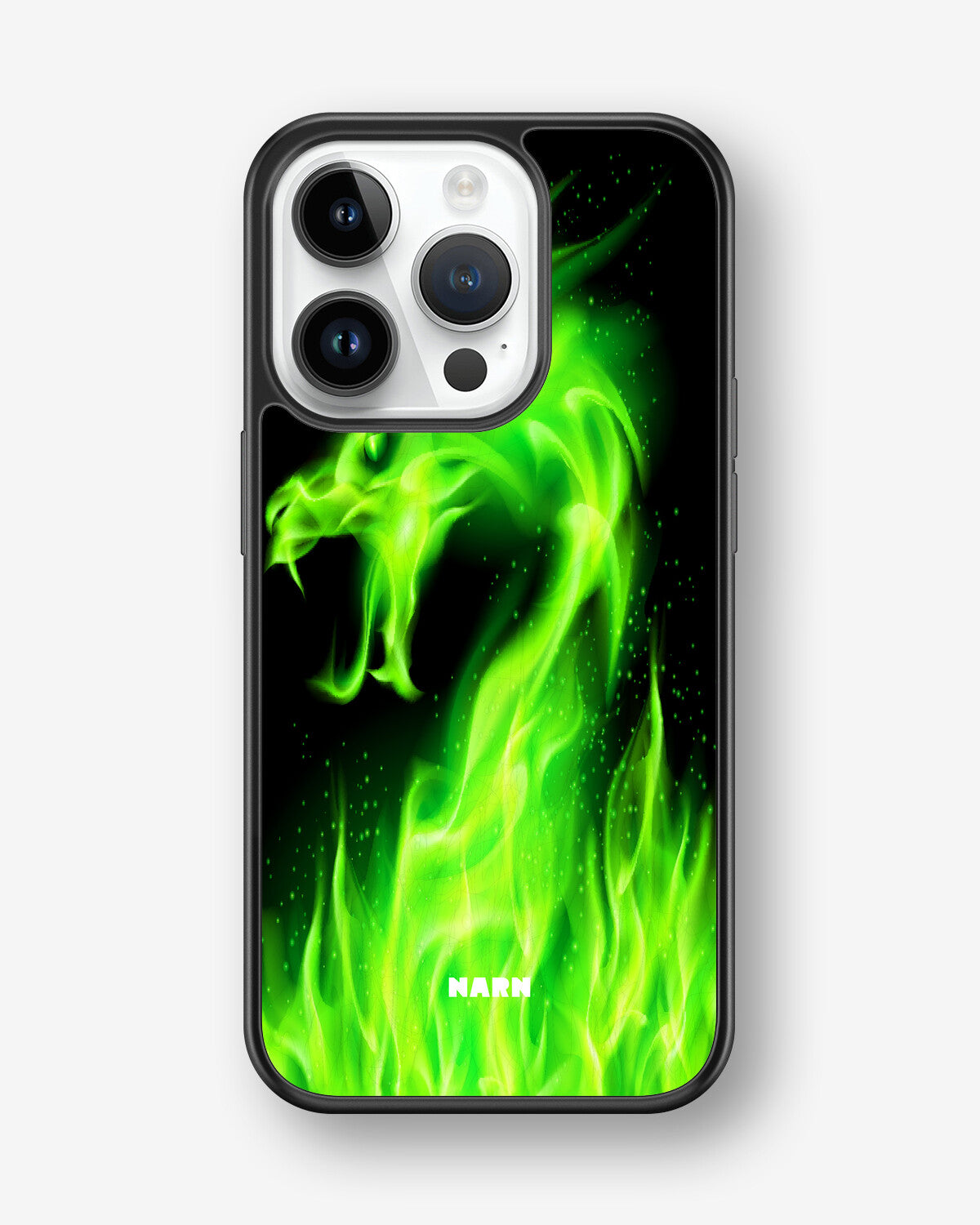 iPhone 14 Pro Hard Case – Green Flames Dragon - View 1