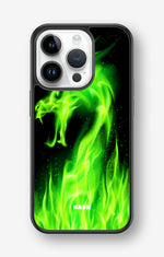 iPhone 14 Pro Hard Case – Green Flames Dragon - View 1