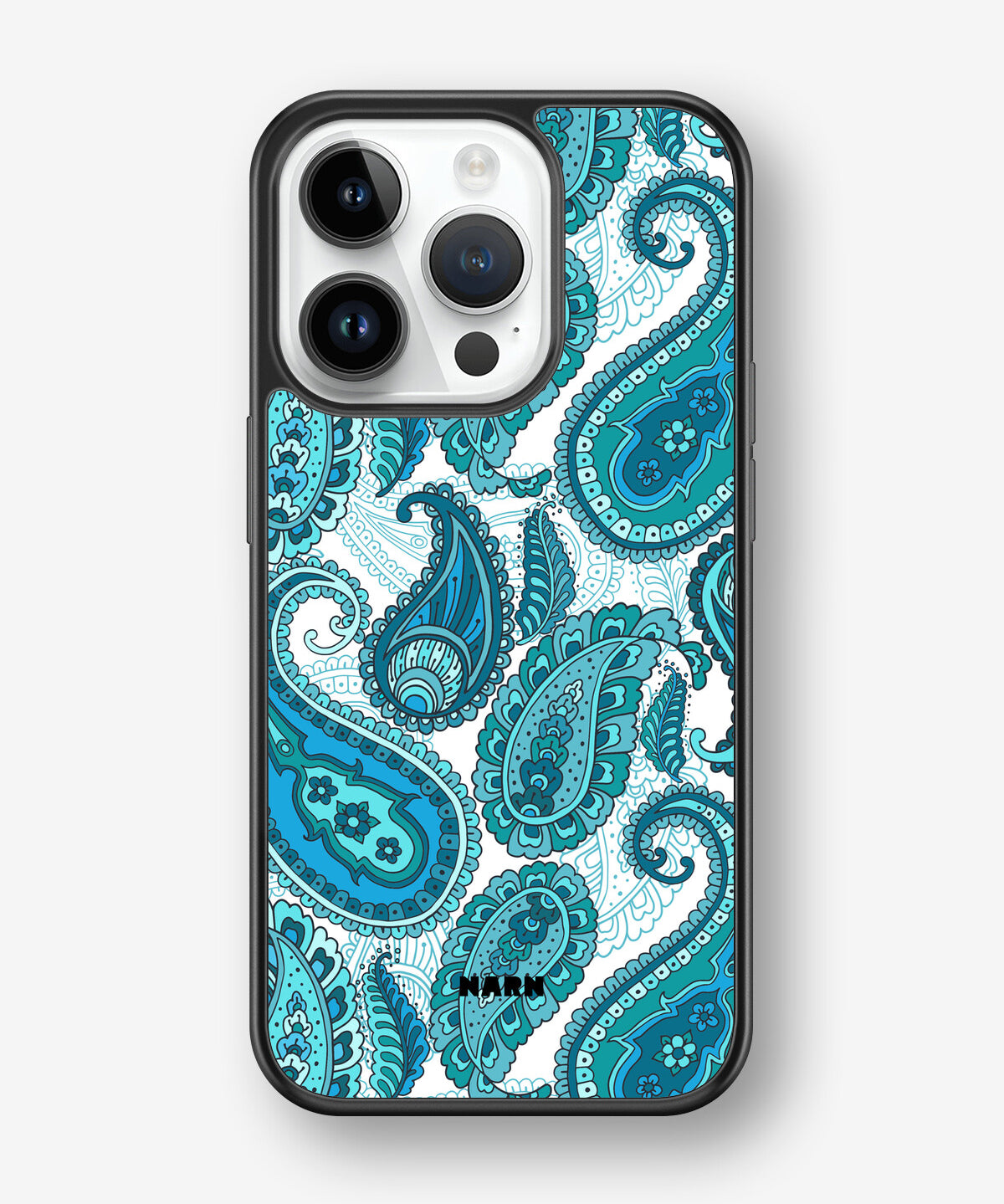 iPhone 14 Pro Hard Case – Turquoise Paisley - View 1