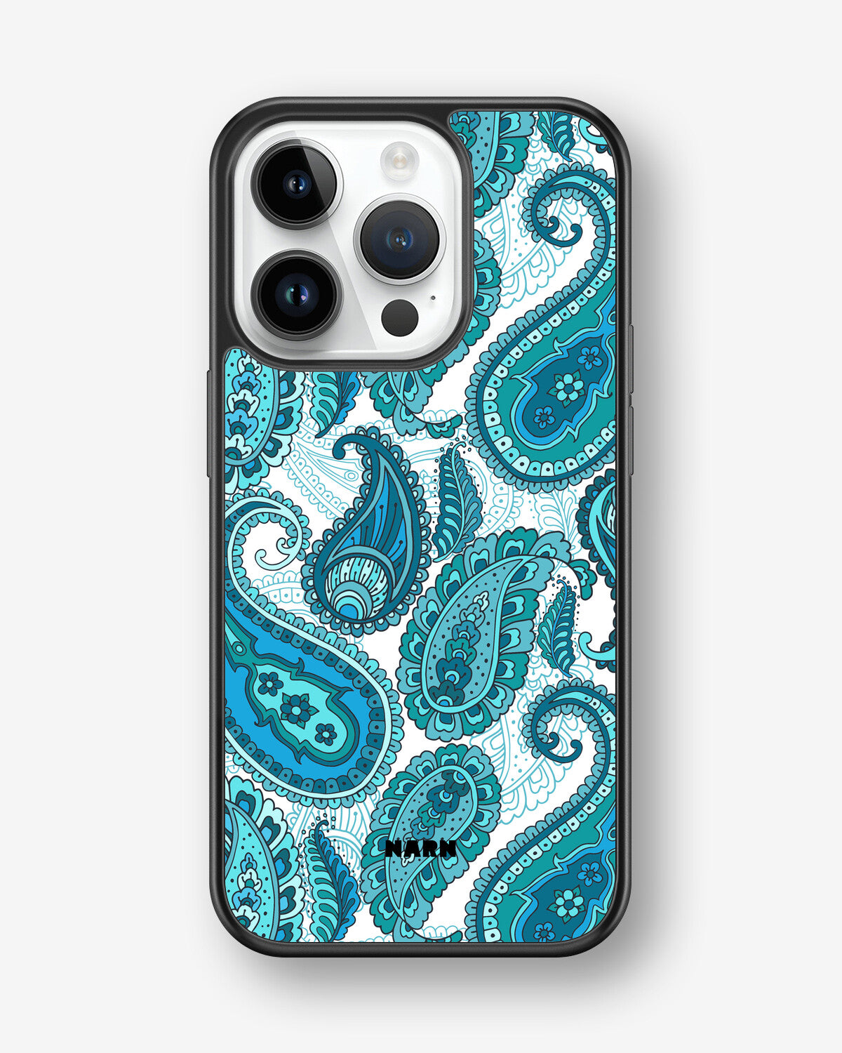 iPhone 14 Pro Hard Case – Turquoise Paisley - View 1