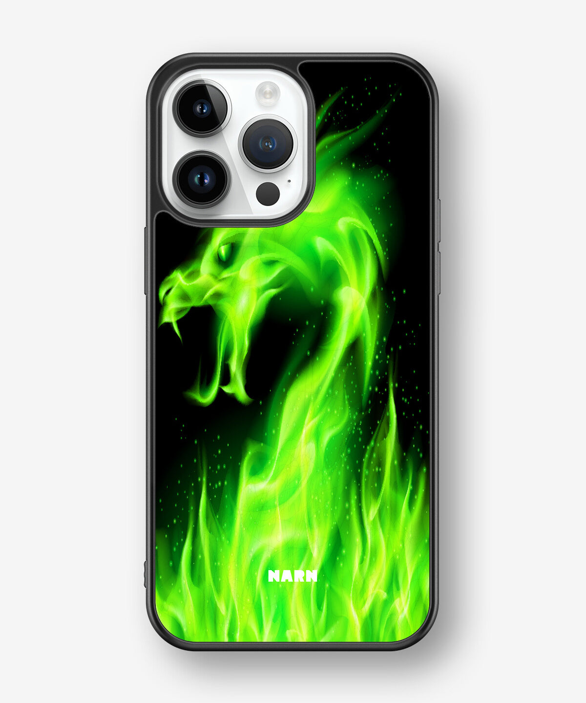 iPhone 14 Pro Max Hard Case – Green Flames Dragon - View 1