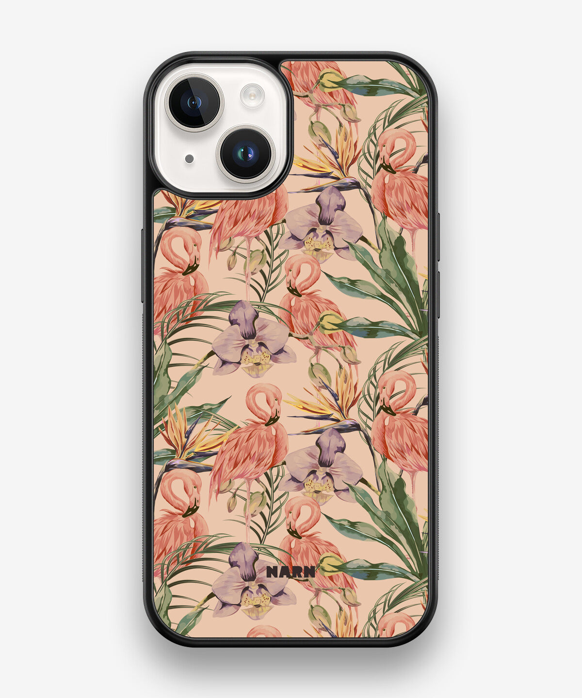 iPhone 14 Hard Case – Flamingos & Flowers - View 1