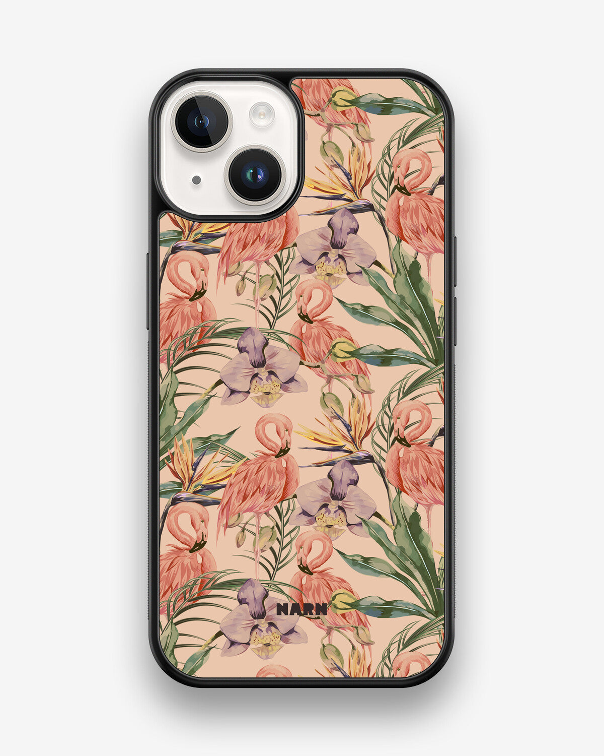 iPhone 14 Hard Case – Flamingos & Flowers - View 1