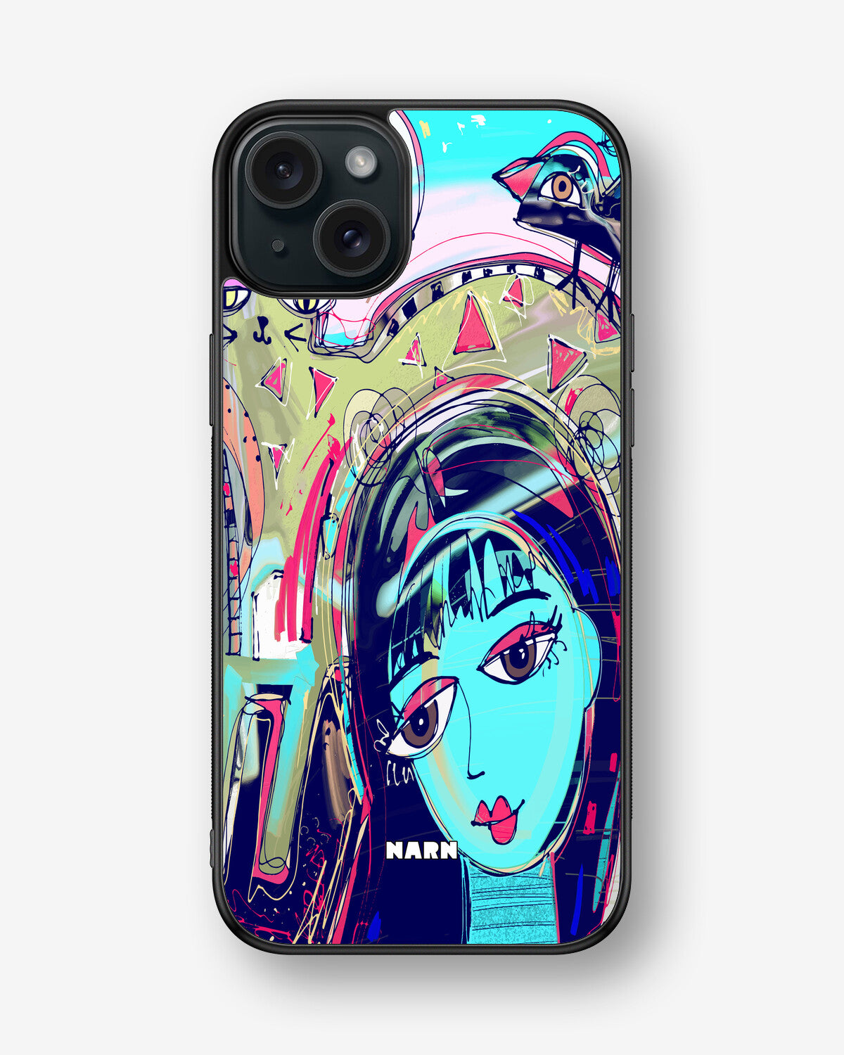iPhone 15 Plus Hard Case – Abstract Cat - View 1