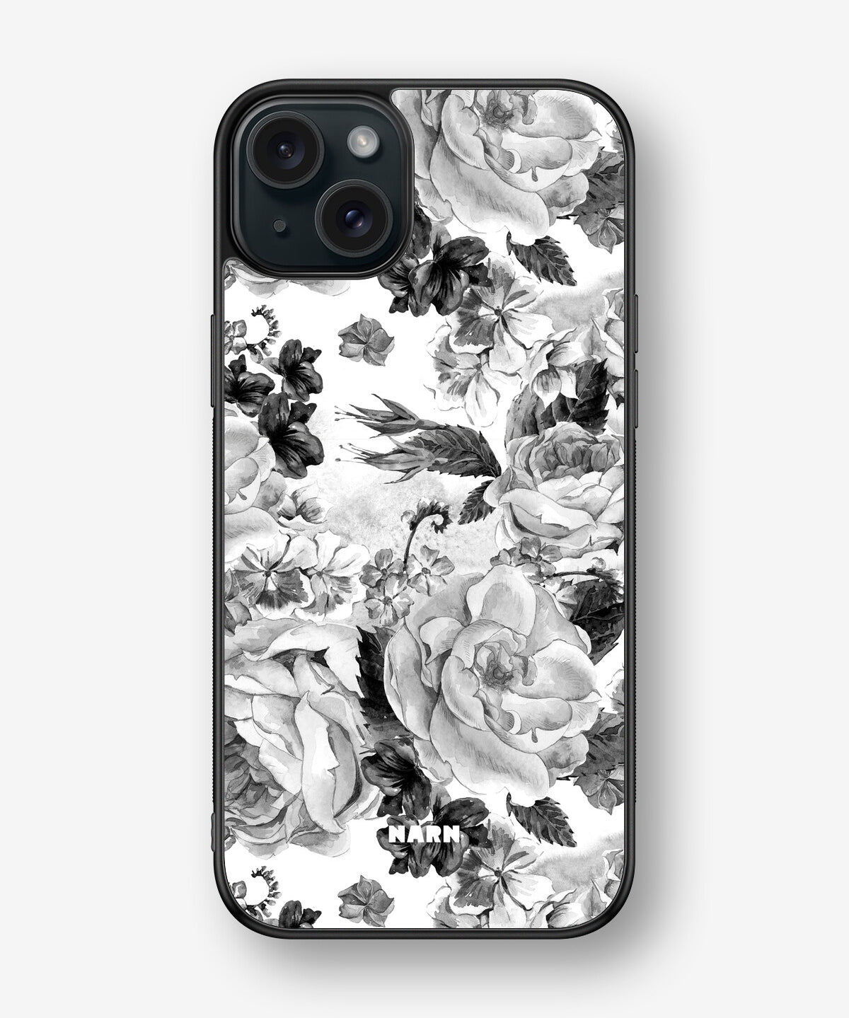iPhone 15 Plus Hard Case – Black & White Bloom - View 1