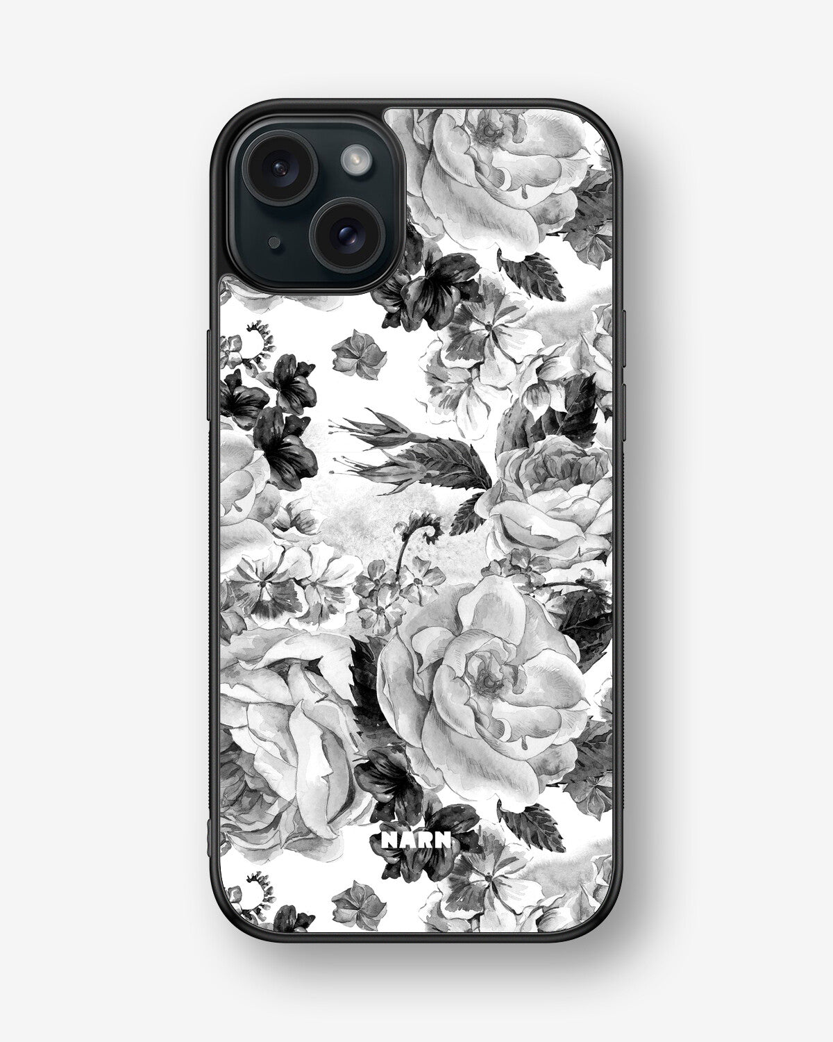 iPhone 15 Plus Hard Case – Black & White Bloom - View 1