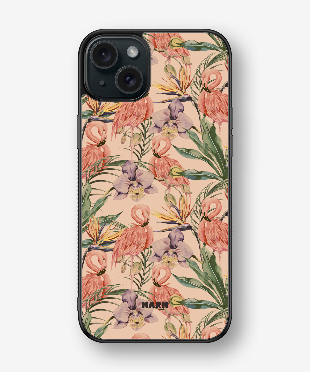 iPhone 15 Plus Hard Case – Flamingos & Flowers - View 1