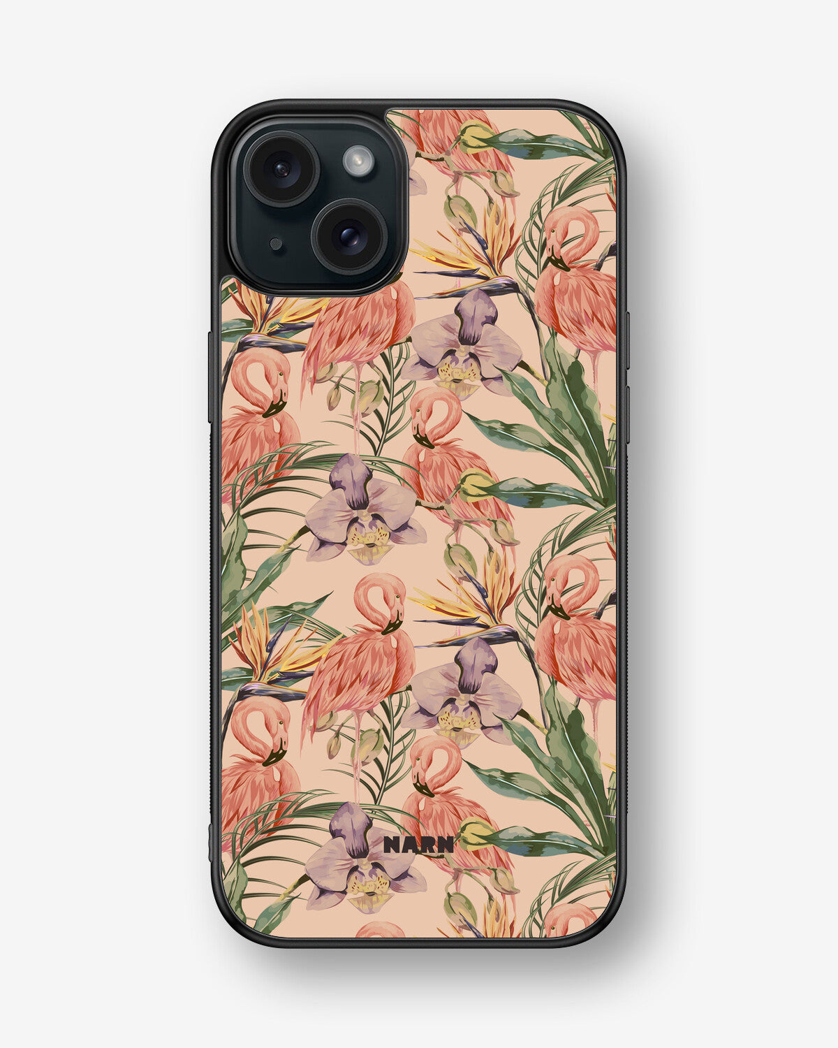 iPhone 15 Plus Hard Case – Flamingos & Flowers - View 1