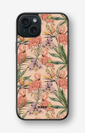 iPhone 15 Plus Hard Case – Flamingos & Flowers - View 1