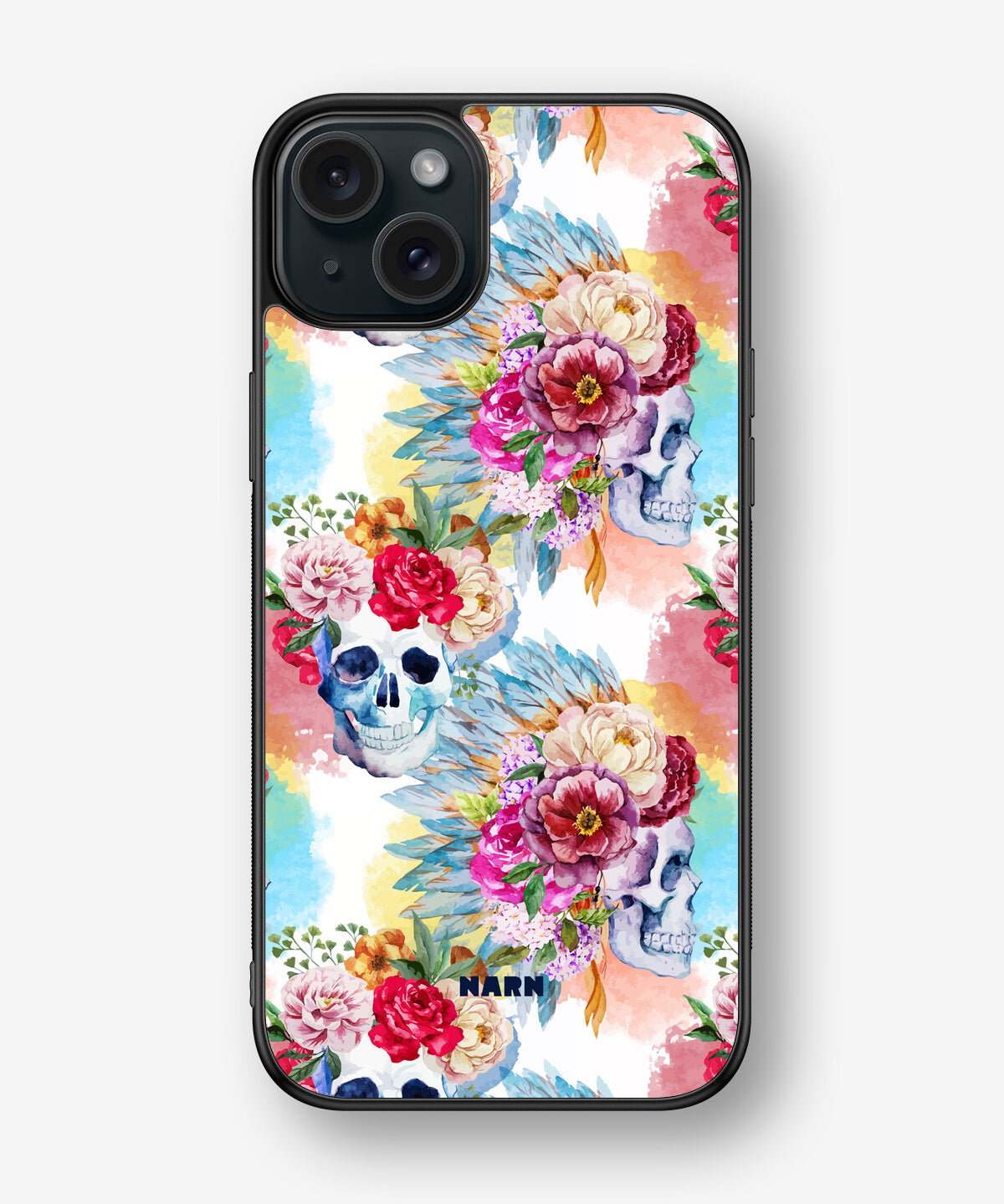 iPhone 15 Plus Hard Case – Flowered Skulls - View 1