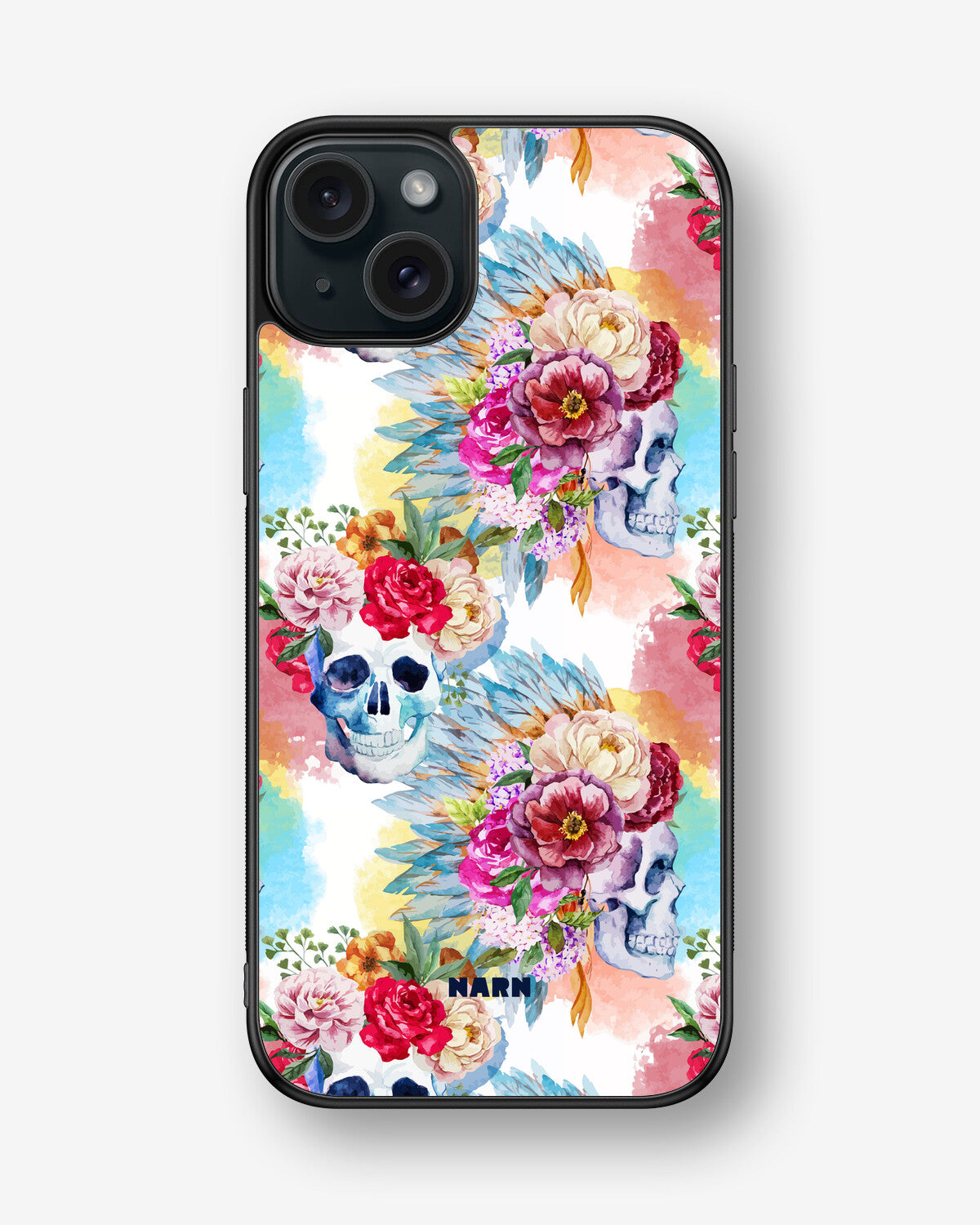 iPhone 15 Plus Hard Case – Flowered Skulls - View 1