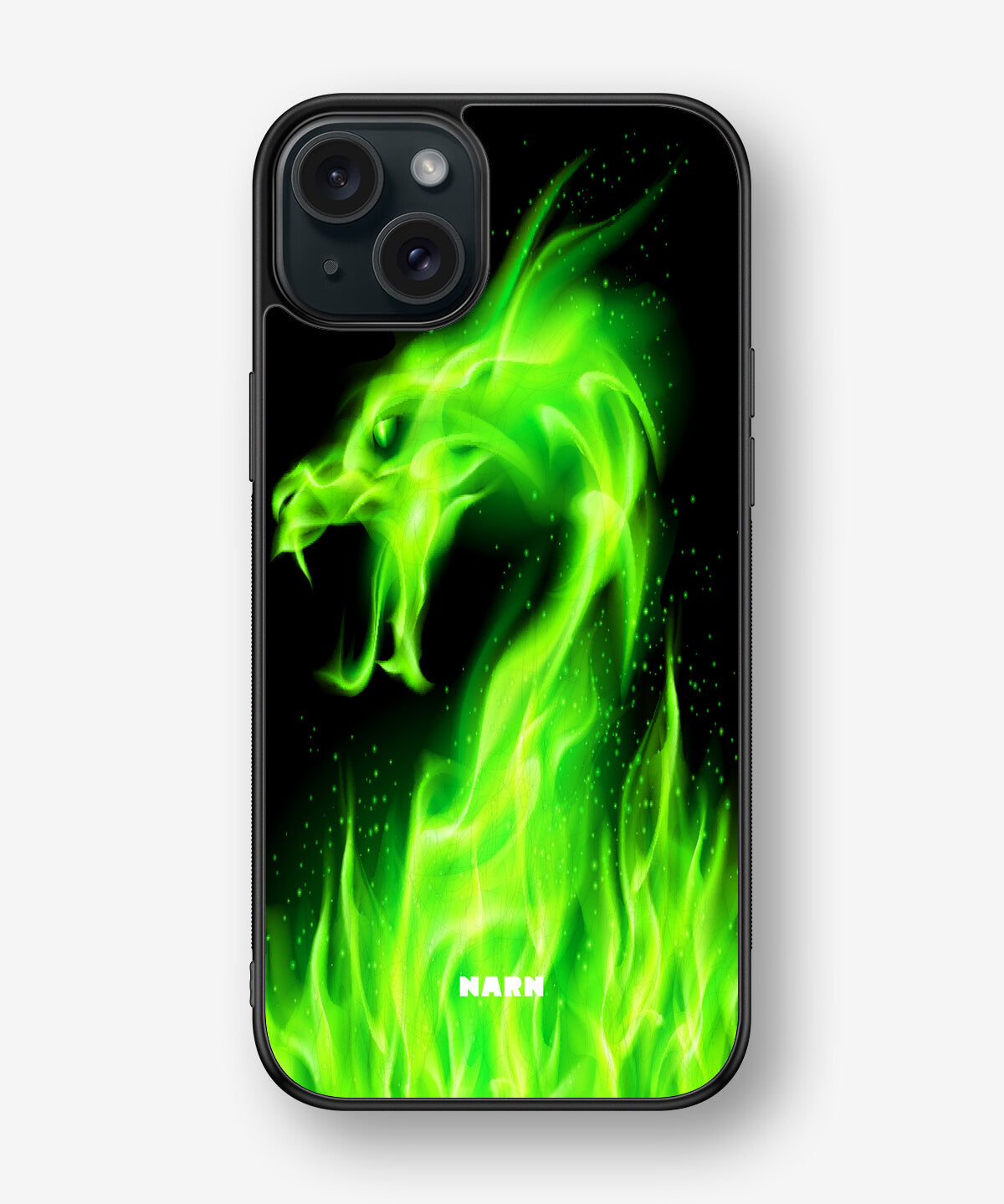 iPhone 15 Plus Hard Case – Green Flames Dragon - View 1