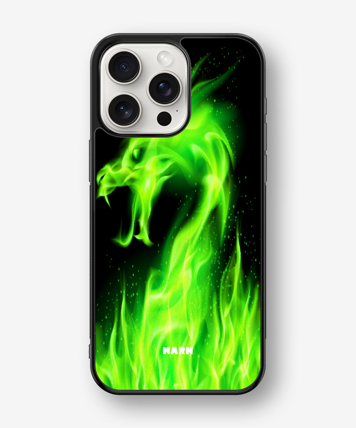 iPhone 15 Pro Max Hard Case – Green Flames Dragon - View 1