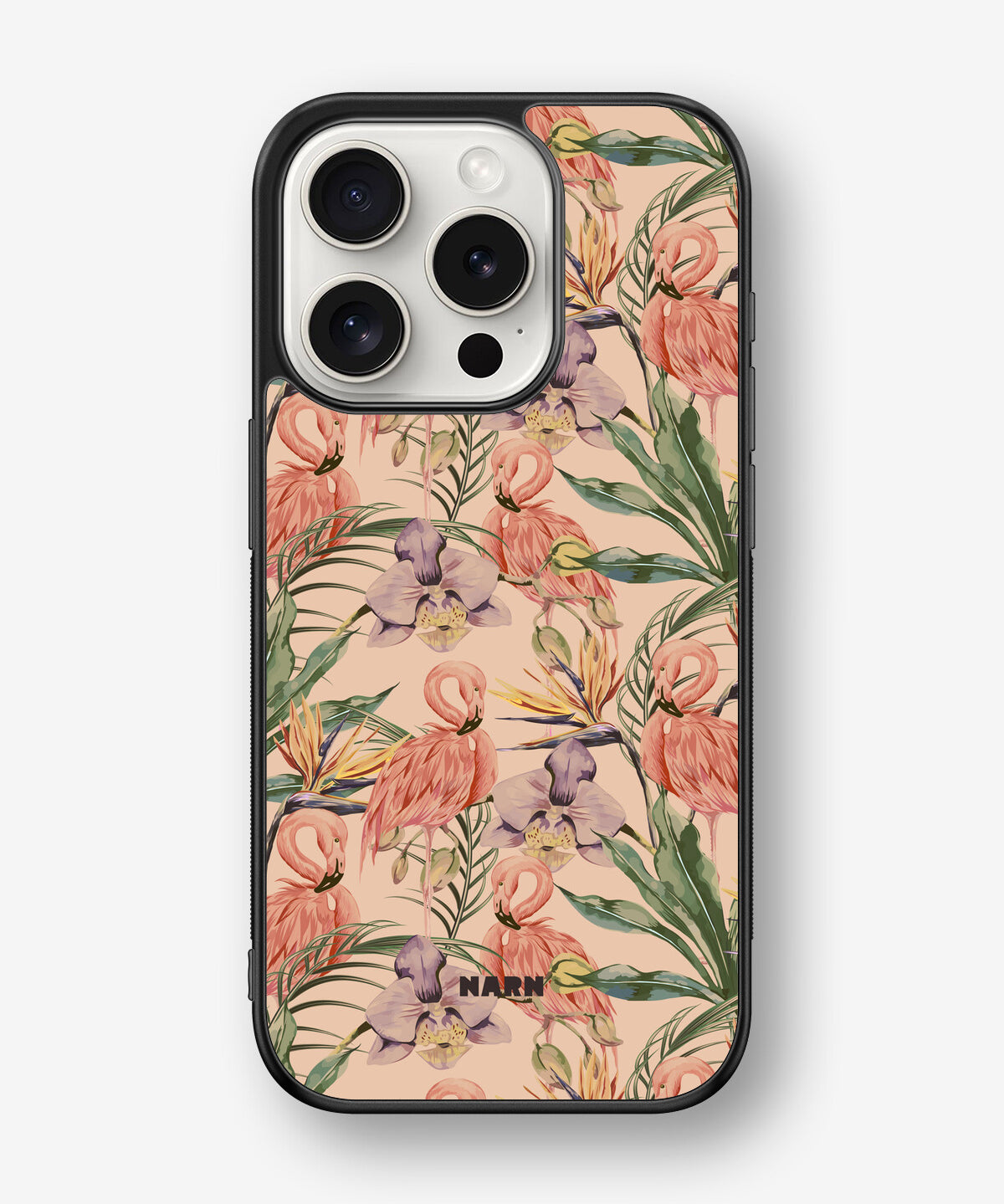 iPhone 15 Pro Hard Case – Flamingos & Flowers - View 1