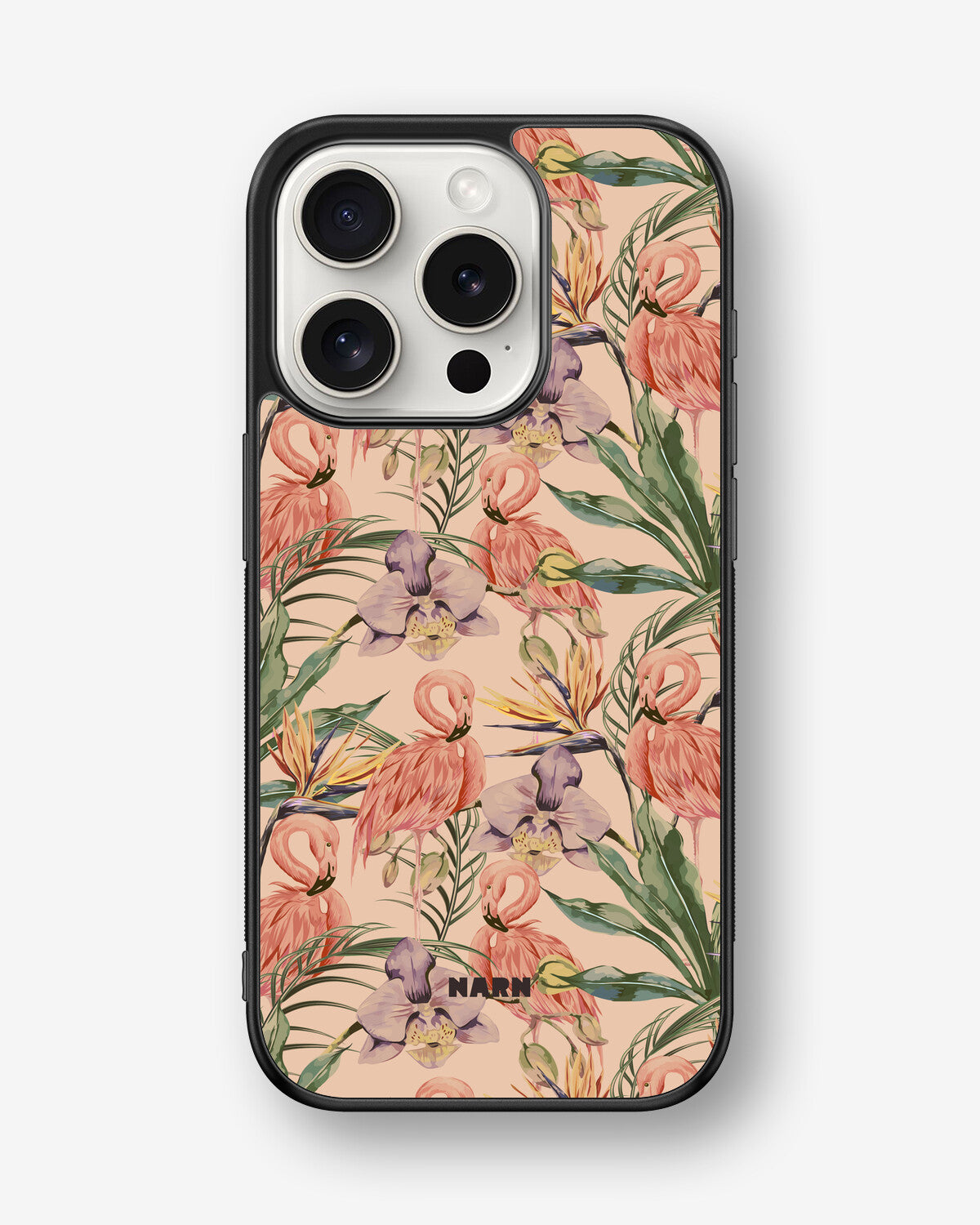 iPhone 15 Pro Hard Case – Flamingos & Flowers - View 1