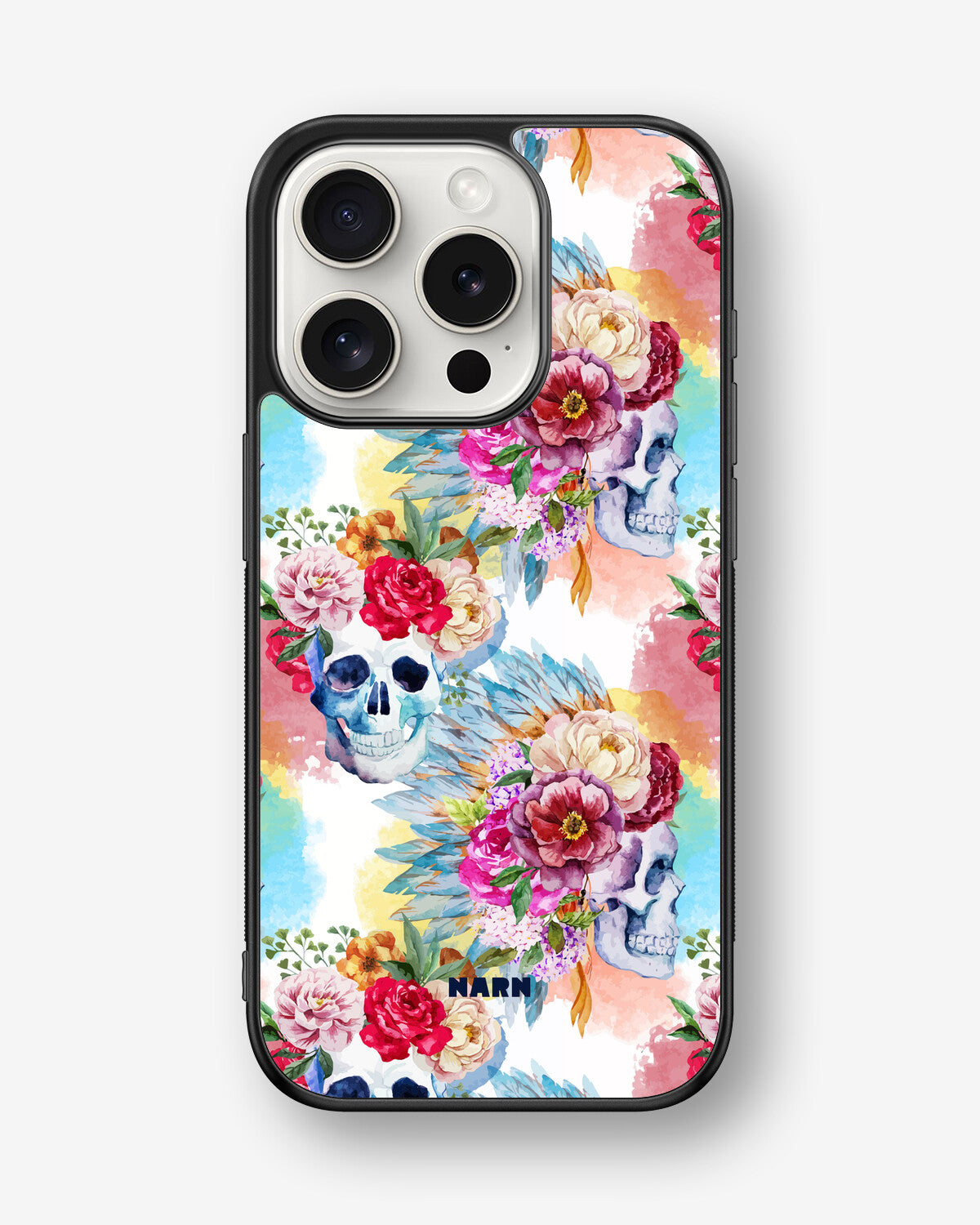 iPhone 15 Pro Hard Case – Flowered Skulls - View 1