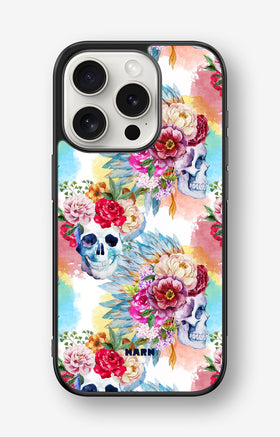 iPhone 15 Pro Hard Case – Flowered Skulls - View 1