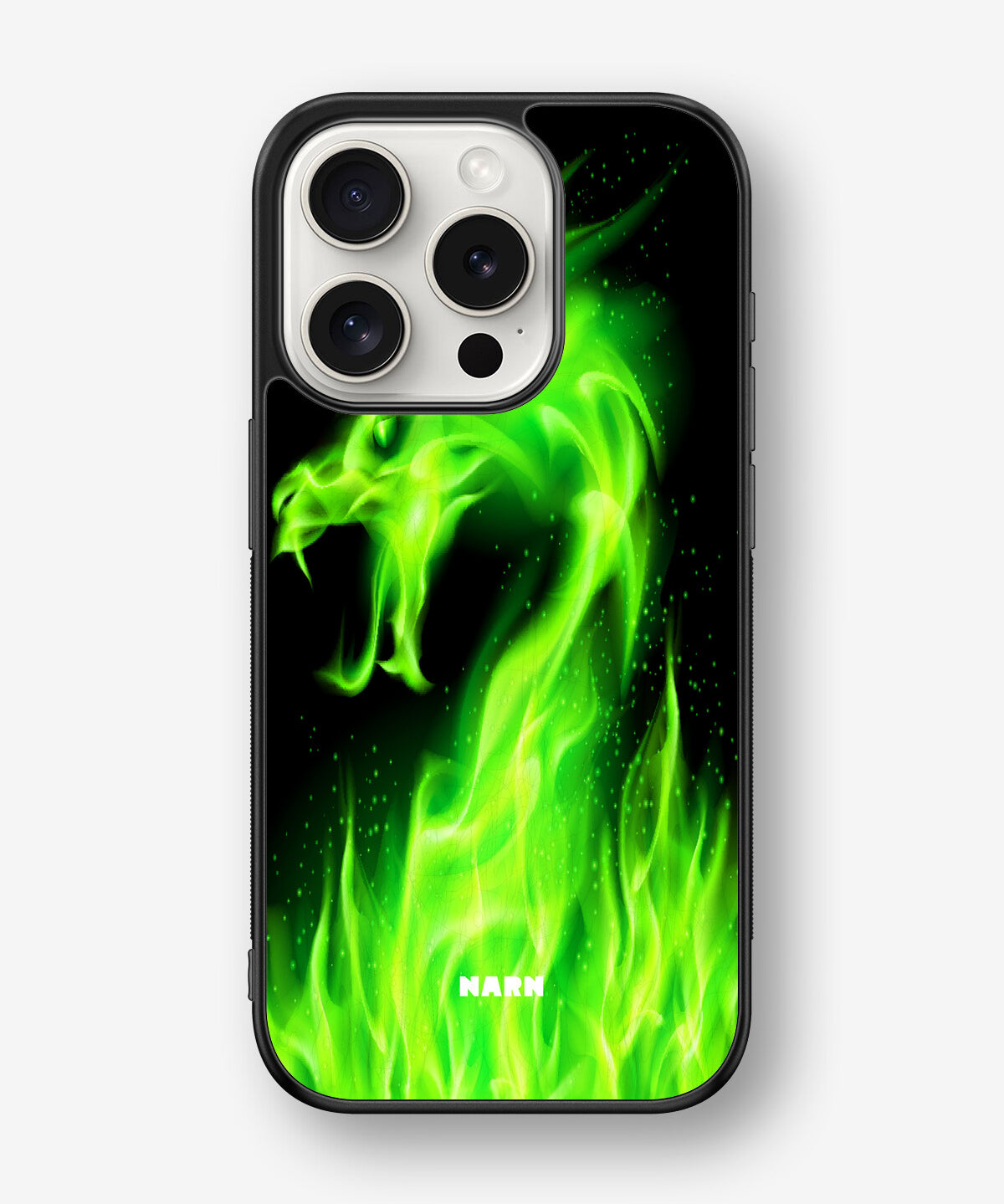 iPhone 15 Pro Hard Case – Green Flames Dragon - View 1
