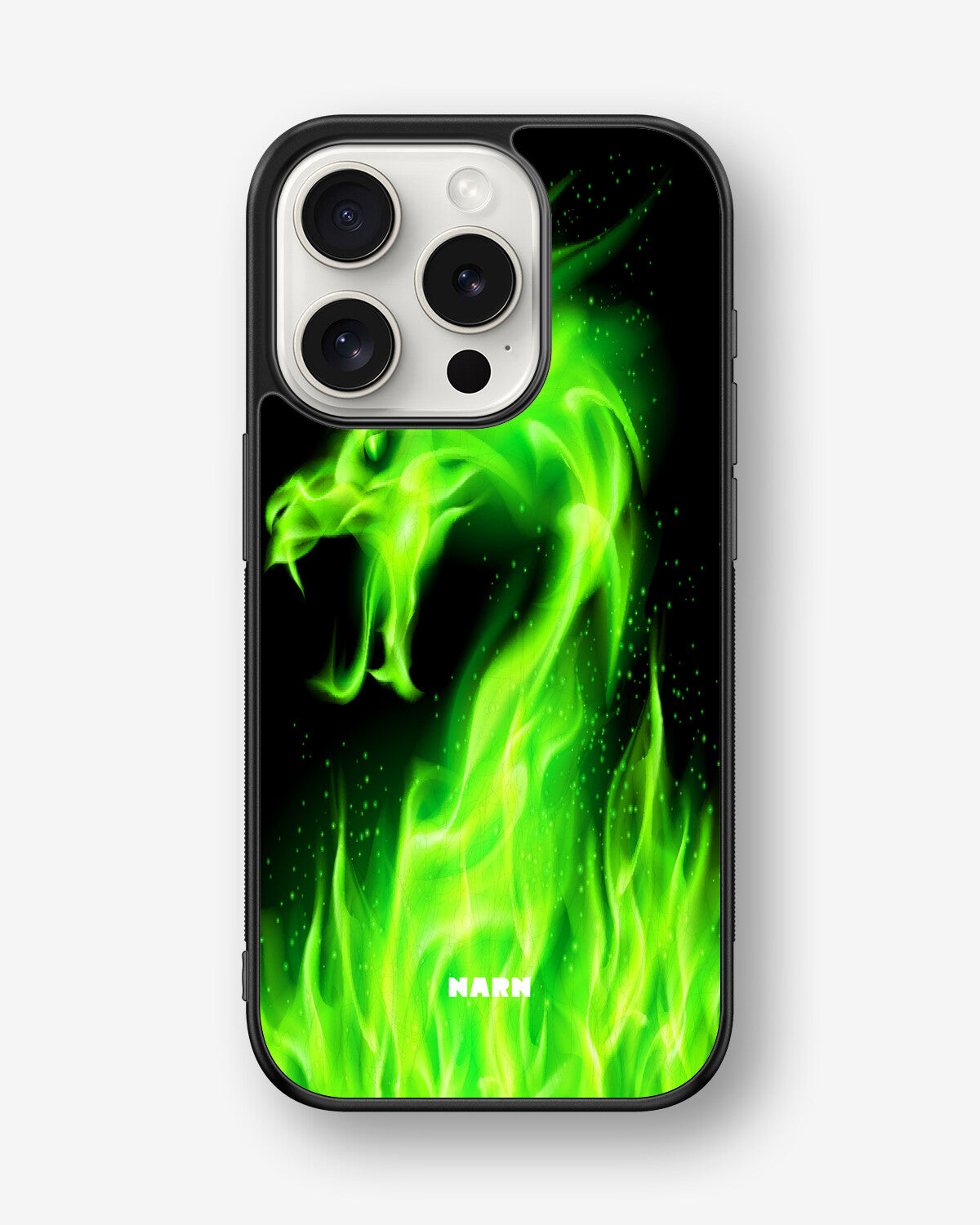 iPhone 15 Pro Hard Case – Green Flames Dragon - View 1