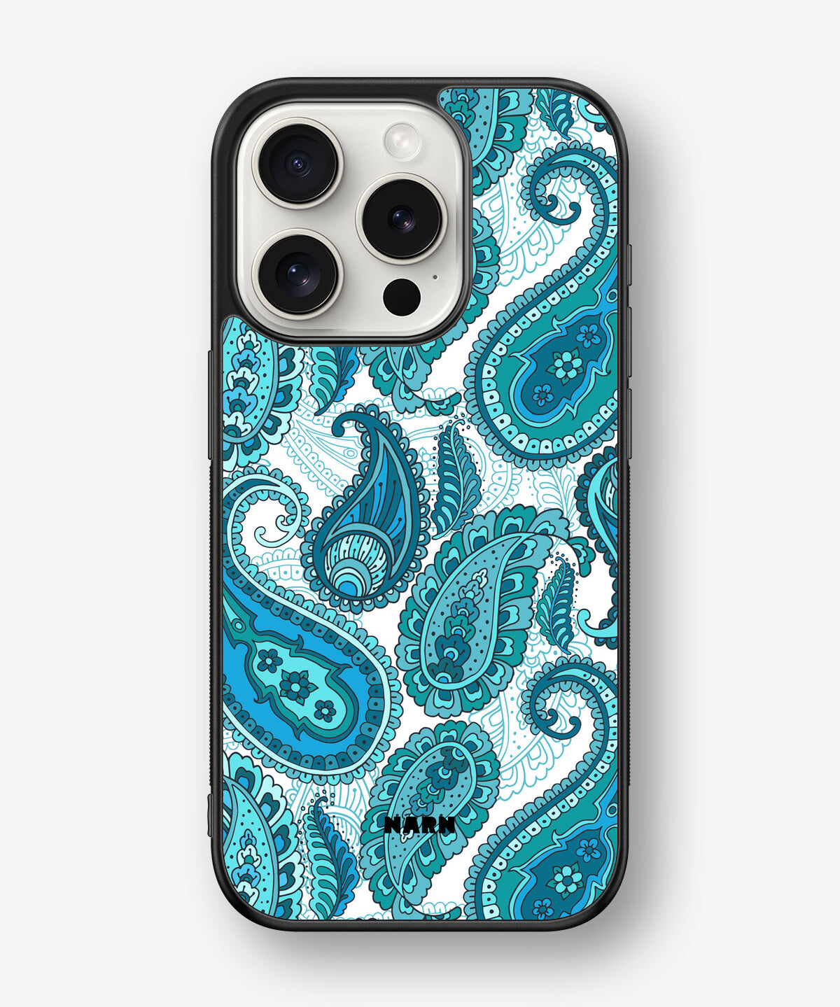iPhone 15 Pro Hard Case – Turquoise Paisley - View 1