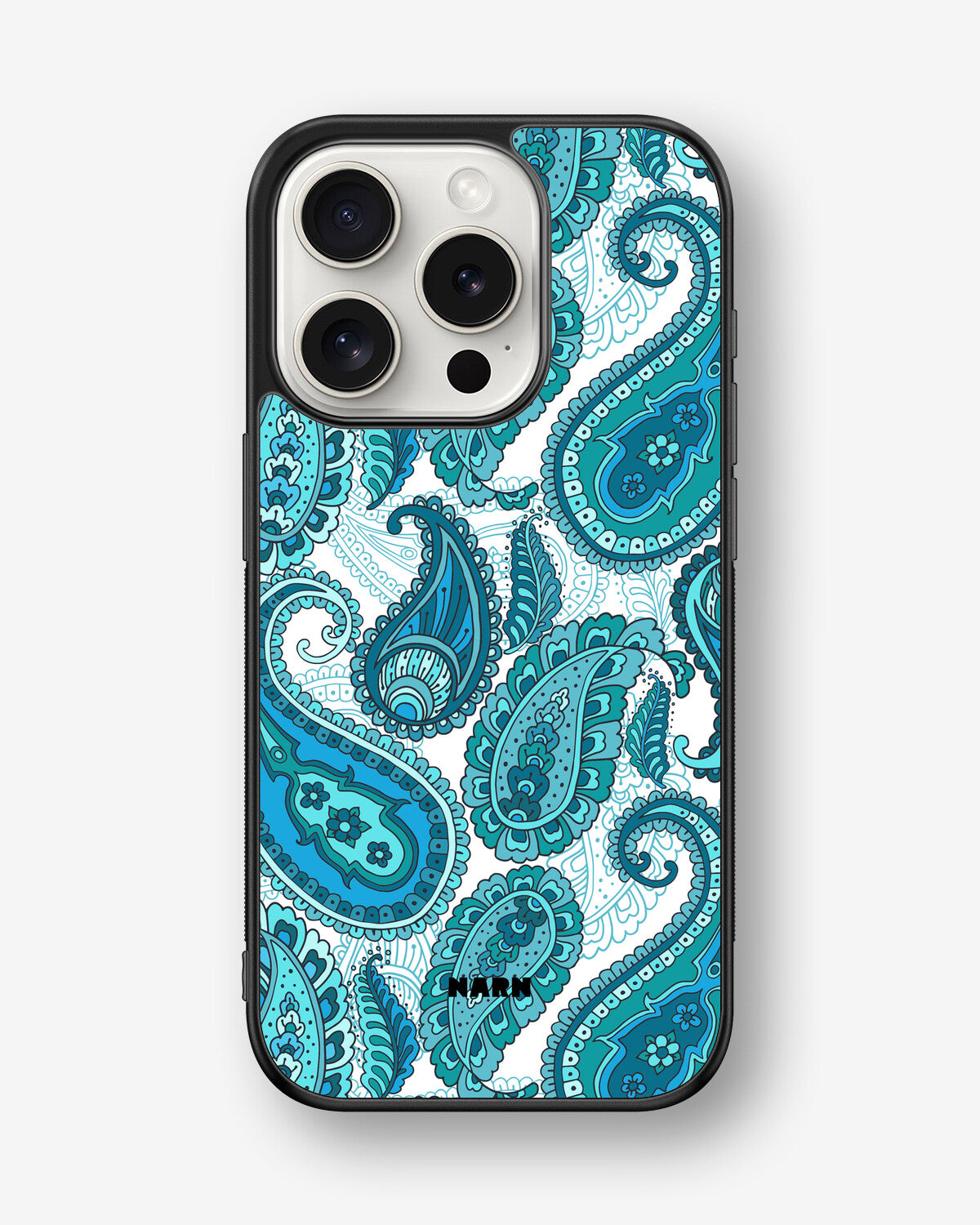 iPhone 15 Pro Hard Case – Turquoise Paisley - View 1