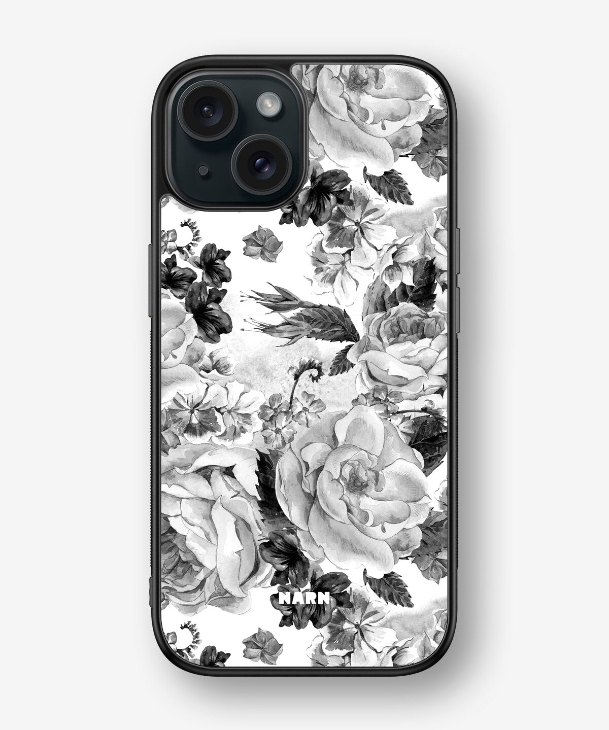 iPhone 15 Hard Case – Black & White Bloom - View 1