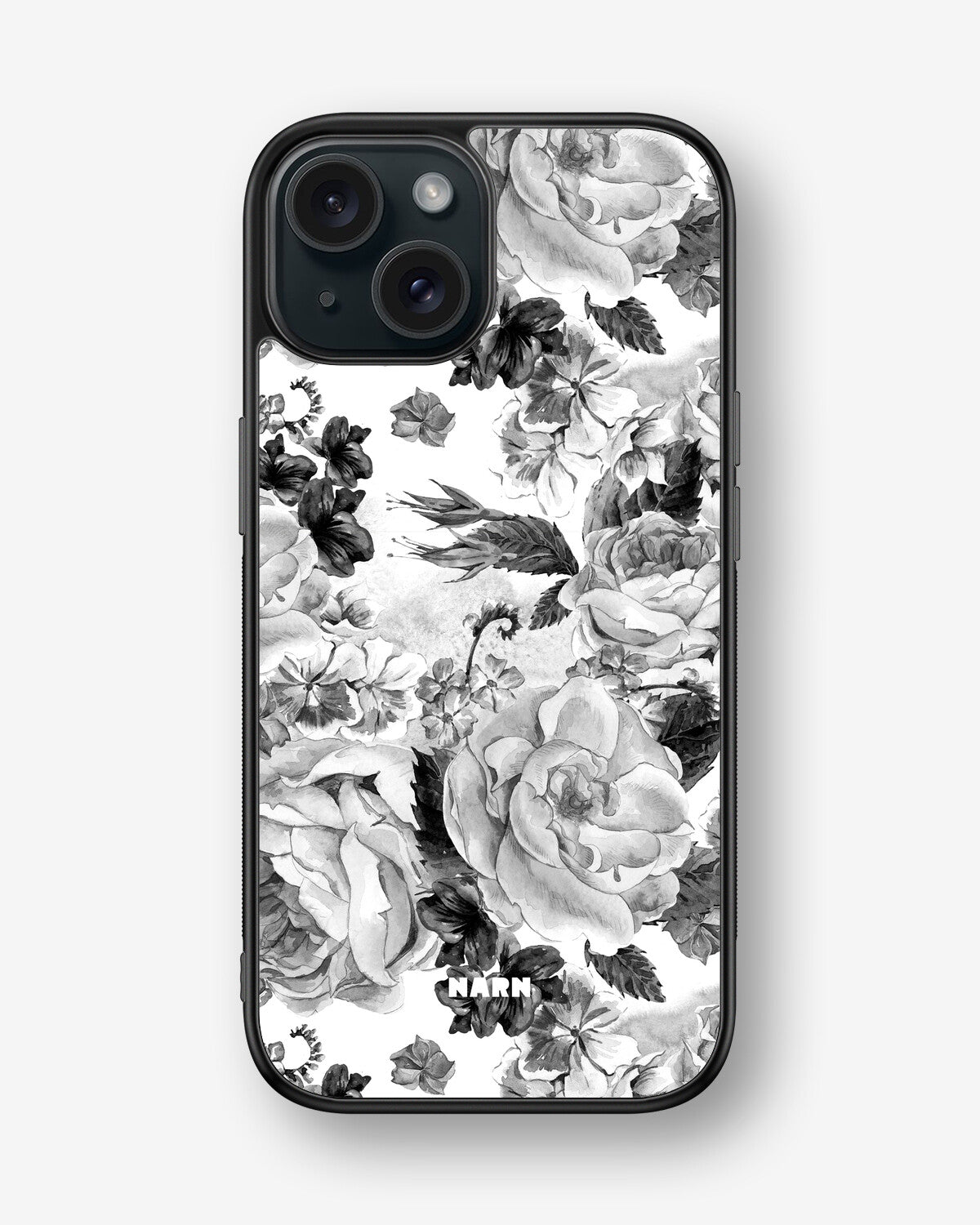 iPhone 15 Hard Case – Black & White Bloom - View 1