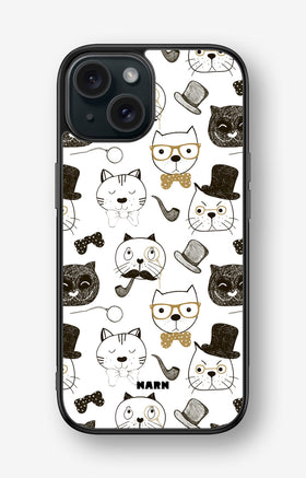 iPhone 15 Hard Case – Cartoon Cats - View 1